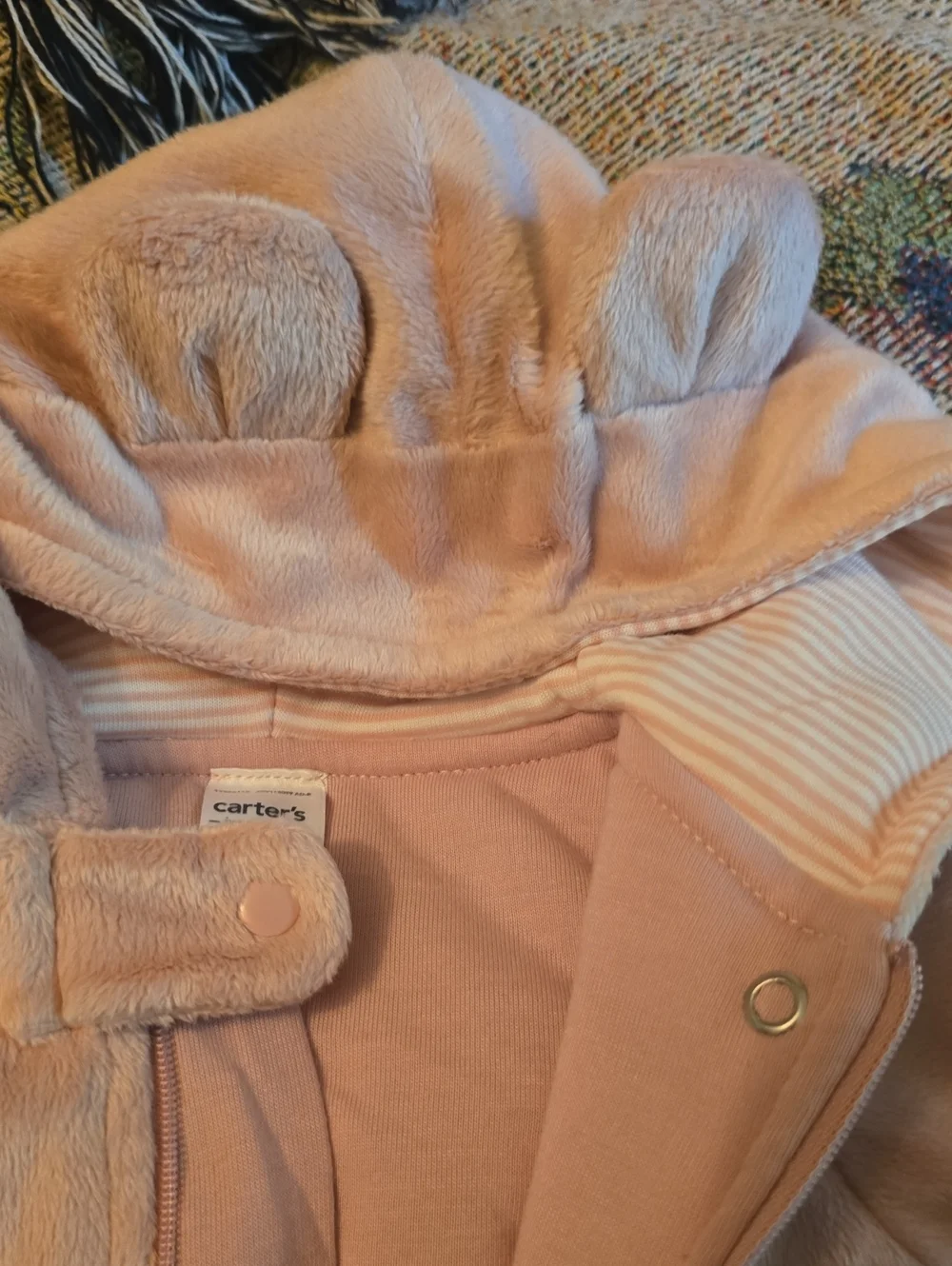 New Carter's Newborn Pink Plush Bear Footed One-Piece Hooded Snowsuit